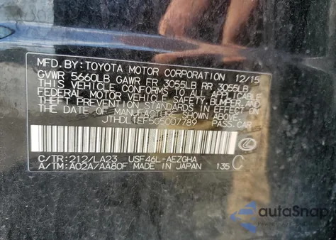 2016 Lexus Ls 460L from USA, damaged, VIN JTHDL1EF5G5007789